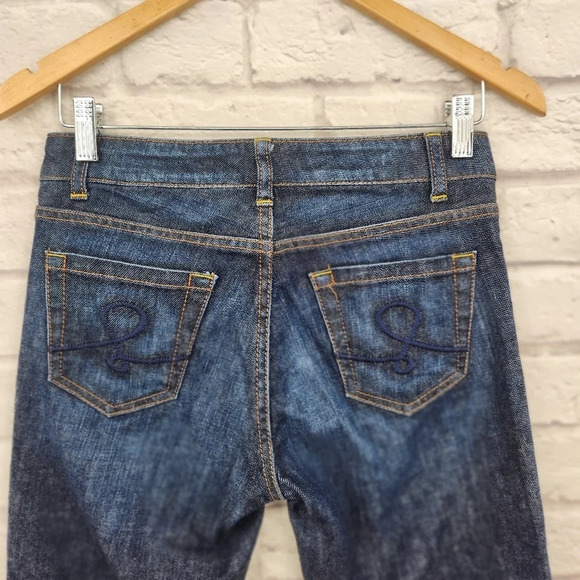 Lilly Pulitzer Y2K Main Line Fit Cropped Blue Denim Dark Wash Denim Jeans Size 2 - Picture 5 of 14
